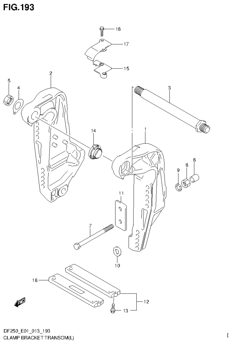 Suzuki DF200T, DF200Z, DF225T, DF225Z, DF250T, DF250Z CLAMP BRACKET TRANSOM(L) (DF200T E1) parts diagram